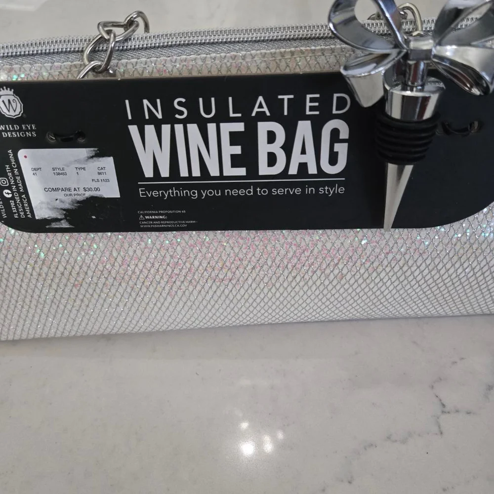 Wild Eye Designs Insulated Wine Bag with Handles White Silver